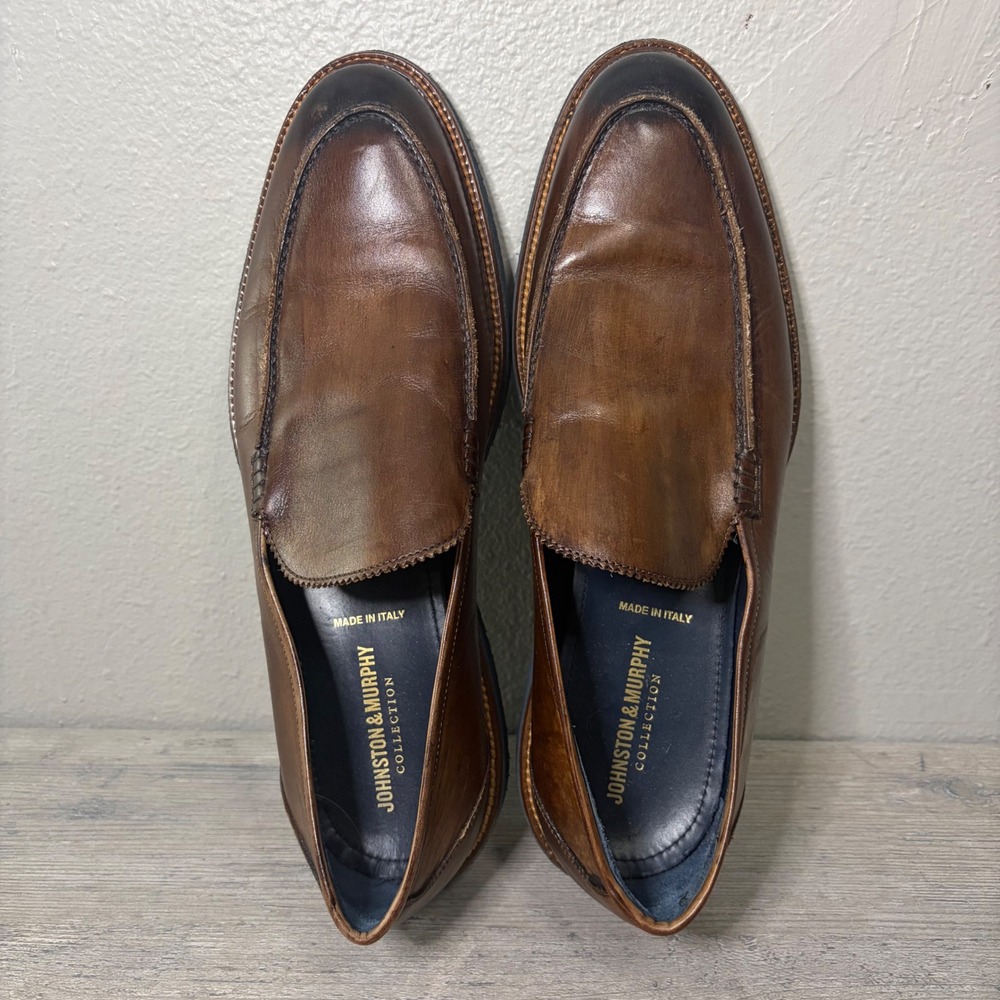 Johnston & Murphy Collection Mens 13 M Brown Leather Loafers Italy 24-1446